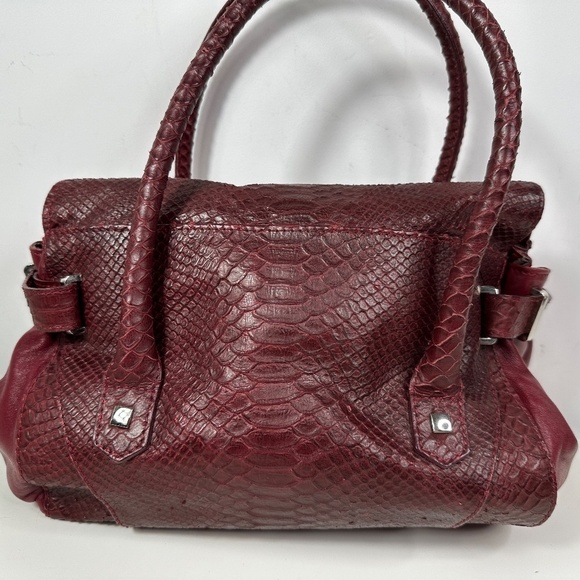 L.K.BENNETT LONDON BURGUNDY RED SNAKESKIN LEATHER  HANDBAG SATCHEL - Picture 7 of 16